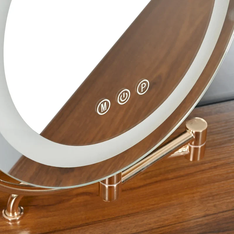 Corner Makeup Vanity Desk With Mirror & LED Lights