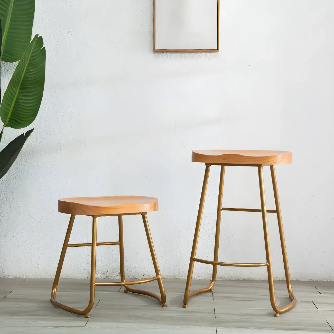 Counter Height Comfortable Metal Wood Glam Bar Stools