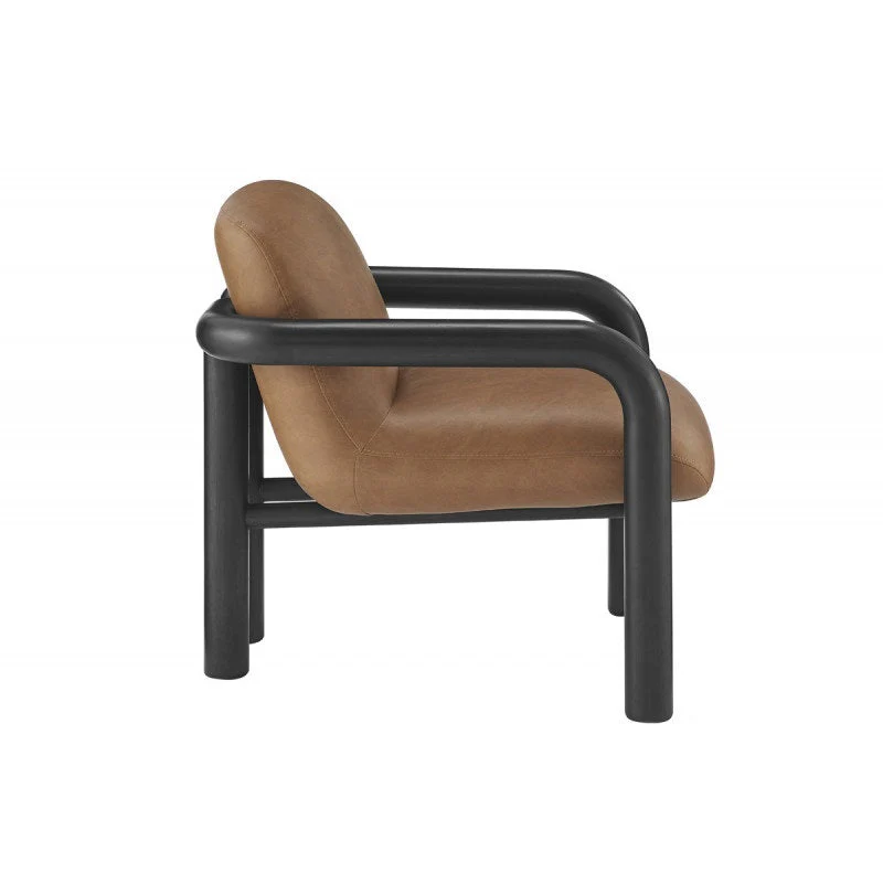 Modern Curve Wood Frame Faux Leather Accent Chair