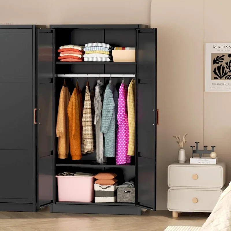 Modern Metal Lockable Wardrobe Armoire Storage Cabinet