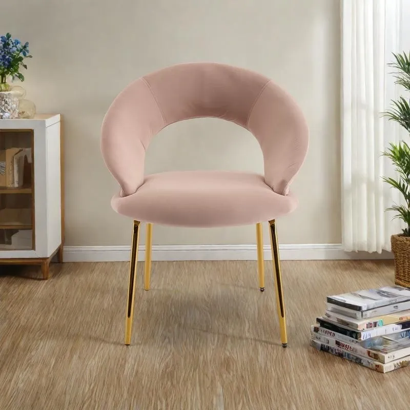 Velvet Dining Chair with Curved Backrest - Gold Legs - Single Seat