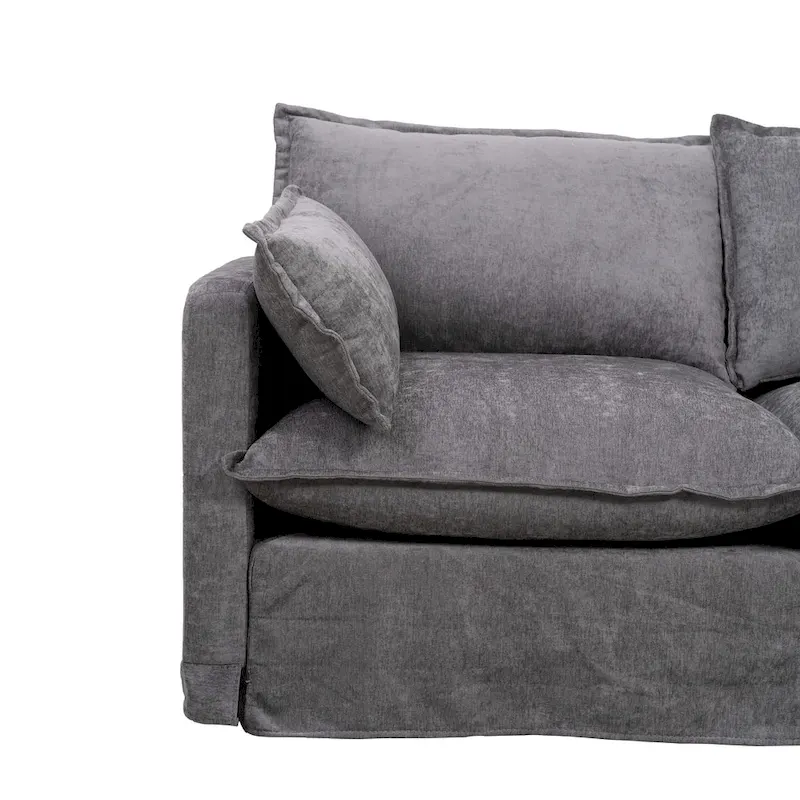 93.31 Faux Linen Modular Sectional Sofa with Movable Ottoman, Solid Wood Frame, and High-Resilience Foam Cushions