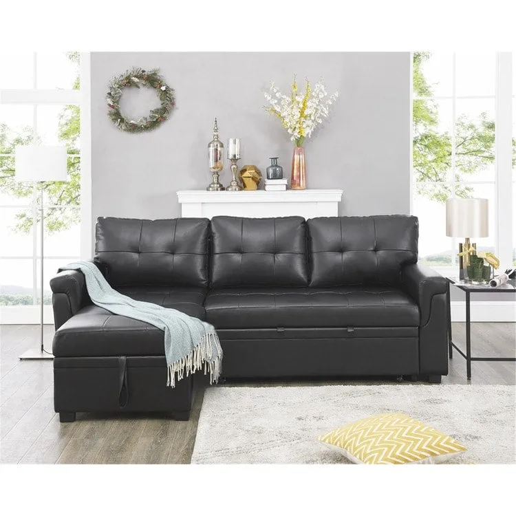 Modern Reversible Convertible Sleeper Sectional Sofa Bed - L-Shape with Storage Chaise, Wide Armrest and Durable Legs