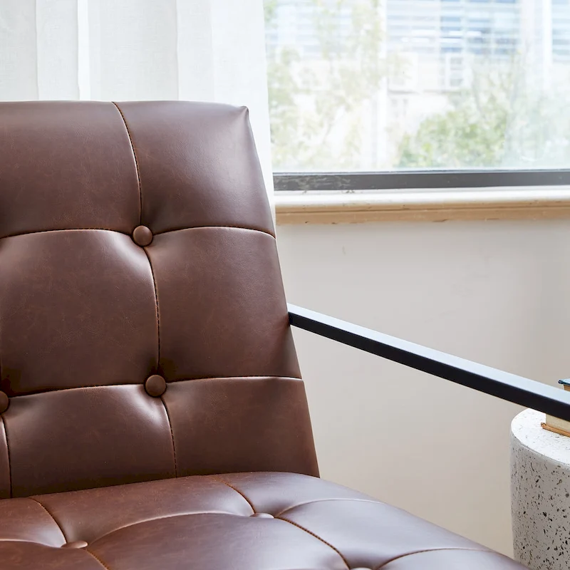 Glitzhome 29.50W Mid-Century PU Leather Tufted Accent Chair - 29.5W x 30.5H x 29.25D