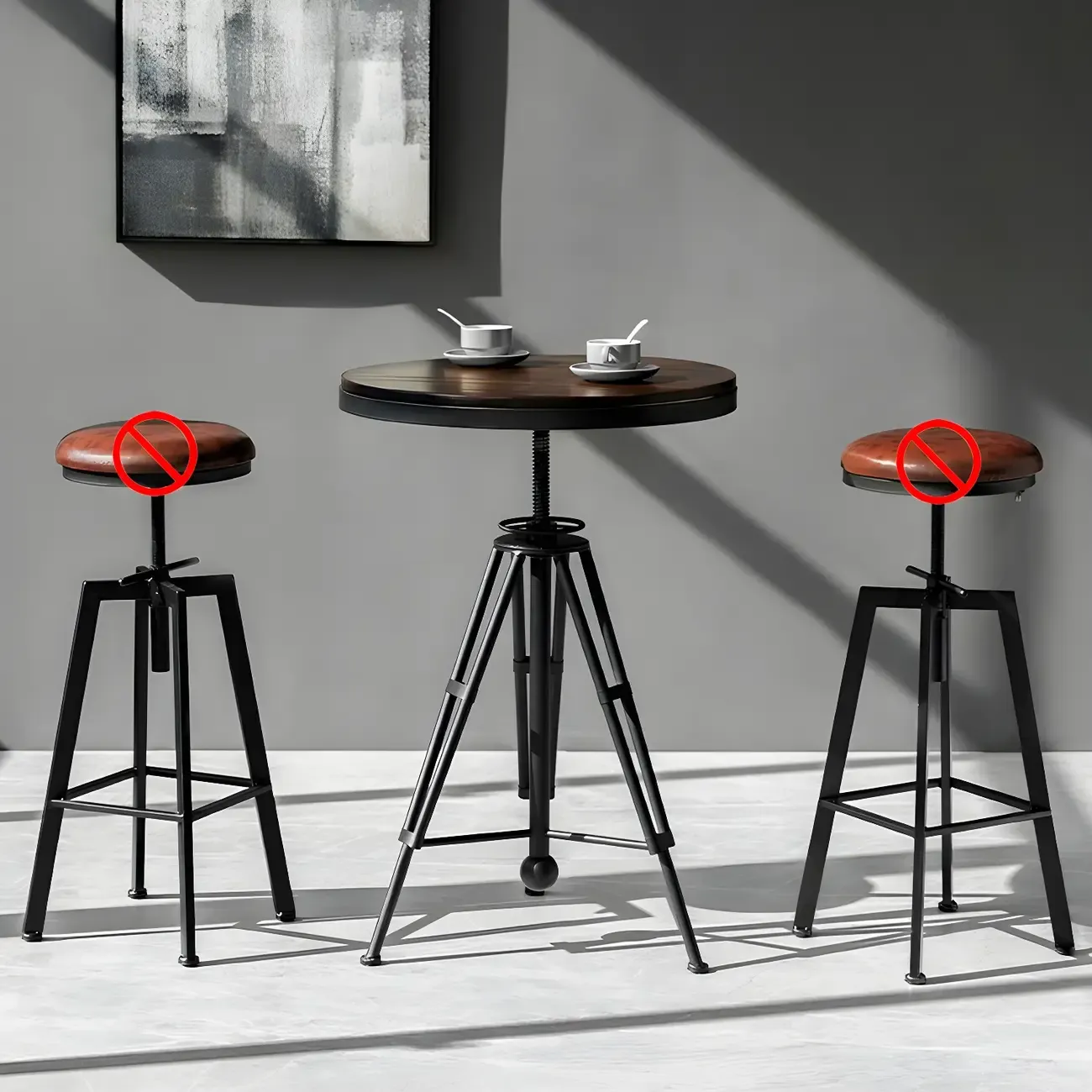 Industrial Brown Wooden Metal Adjustable Bar Tables