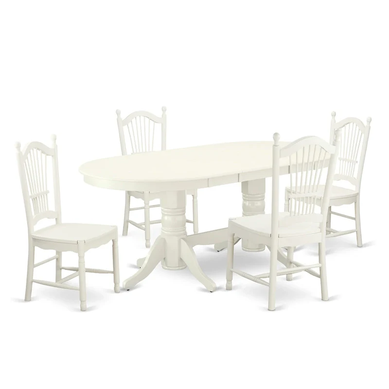 East West Furniture Dining Set- an Oval Dining Table and Wood Seat Chairs, Linen White(Pieces Options)