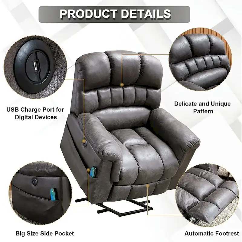 Ebello Microsuede Power Lift Recliner Sofa with Massage Chair