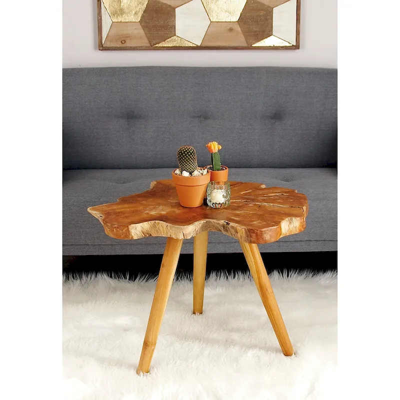 Teak Wood Handmade Live Edge Accent Table with Tripod Legs - Brown - Roche River Decor - 25W x 27L x 20H