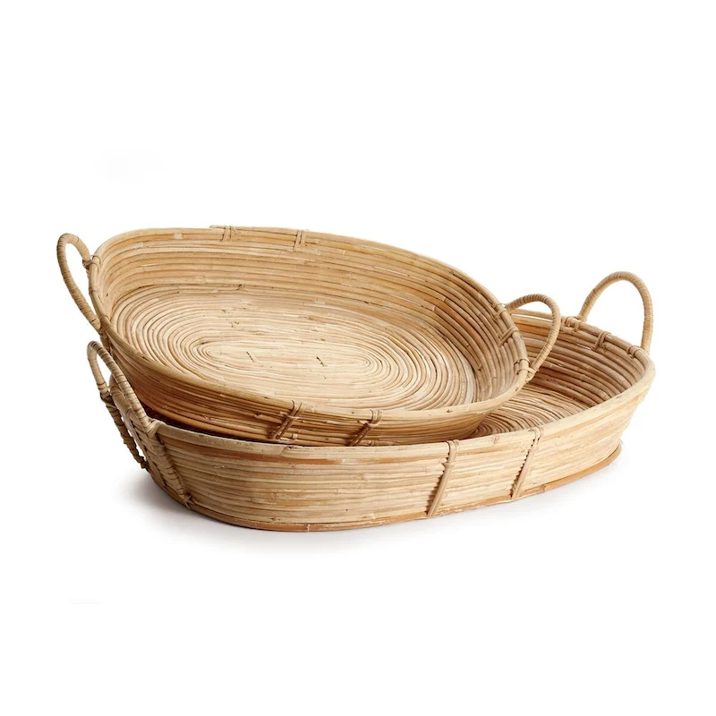 Cane Rattan Trays With Handles, Set Of 2 - Set of 2