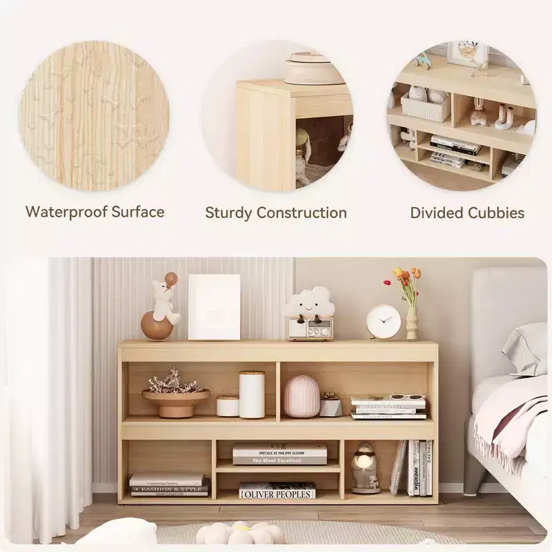 Natural Wood 6-Cube Kids Storage Shelf with Drawer, for 1 Child