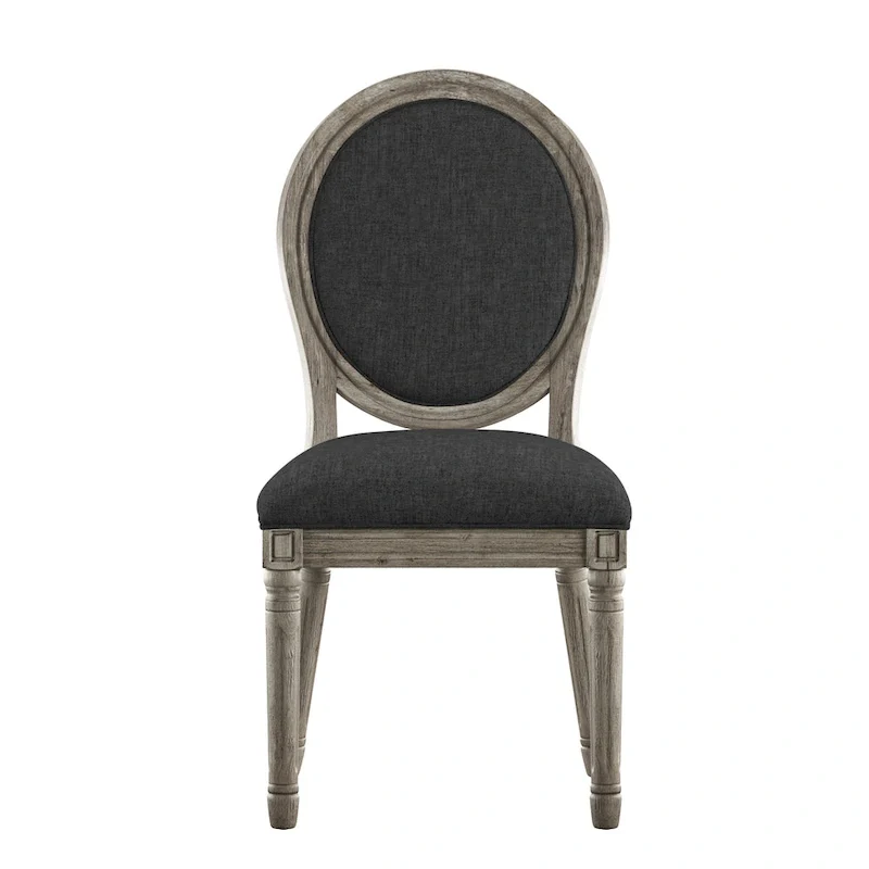 Round Linen and Wood Dining Chairs Set of 2, Artisan Style Upholstered Side Chairs
