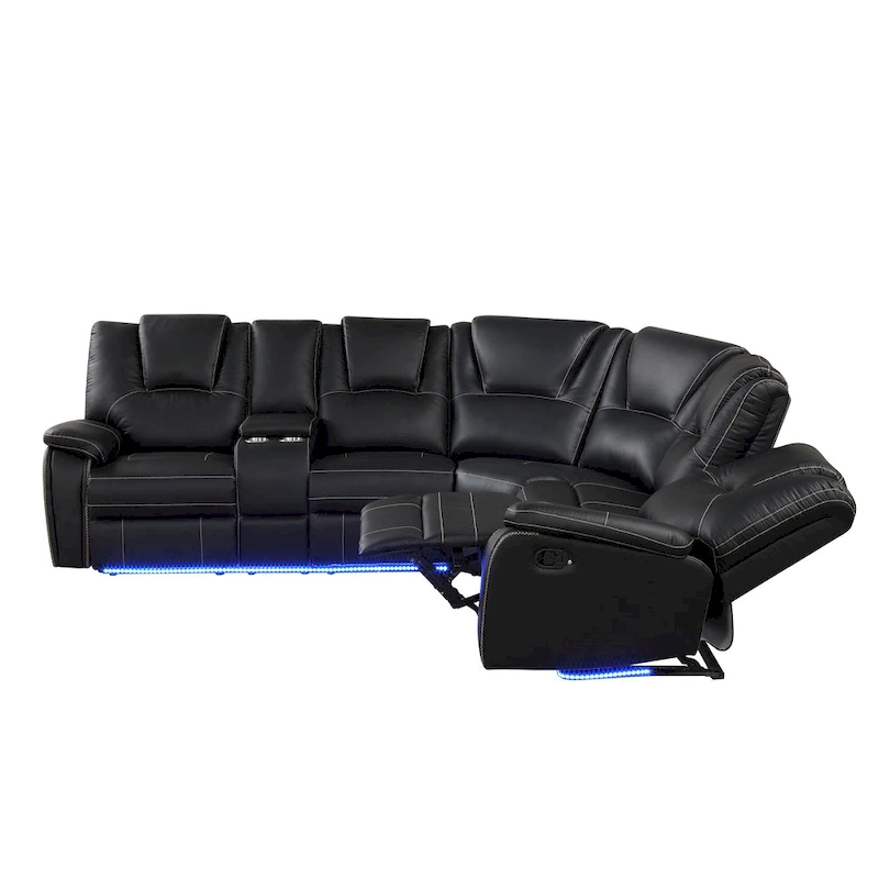 Modern Faux Leather Manual Reclining with Center Console with LED Light Strip,Living Room Furniture Set,PU Symmetrical Couch
