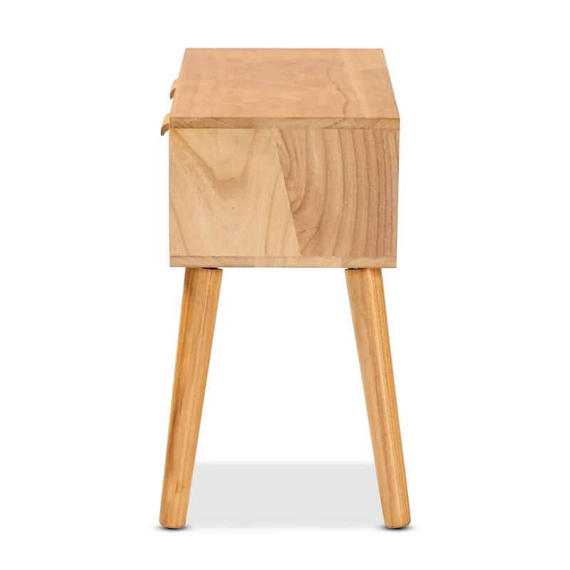 Falan Mid-Century Modern 2-Drawer Wood Console Table with Rattan-Oak