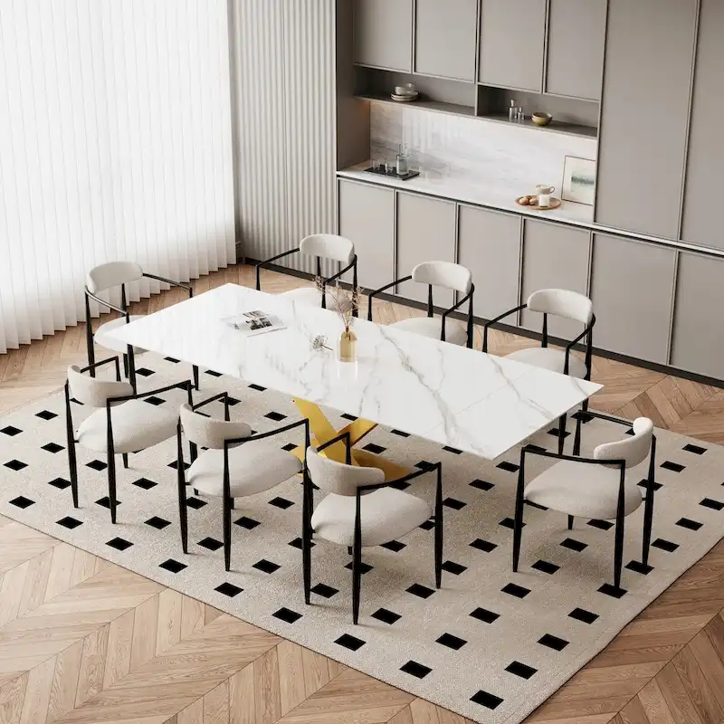 9-Piece Extendable Sintered Stone Dining Set with 8 Fabric Chairs - 94.48