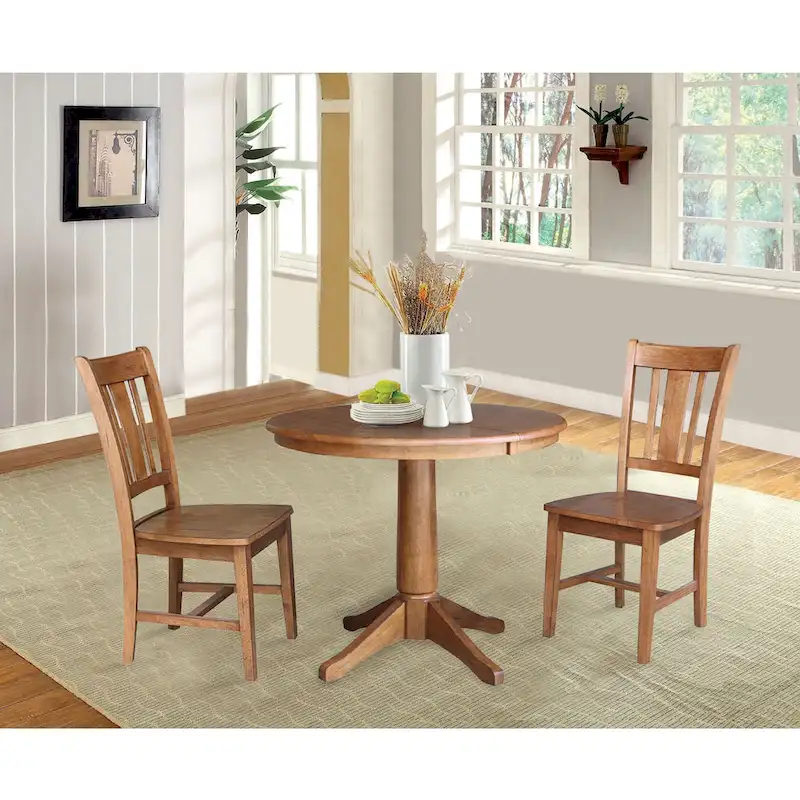 36  Round Solid Wood Extension Dining Table with 2 Dining Chairs
