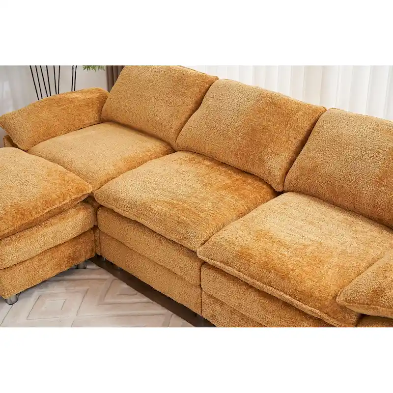 Modern Deep 3-Seat Sofa Couch with Ottoman