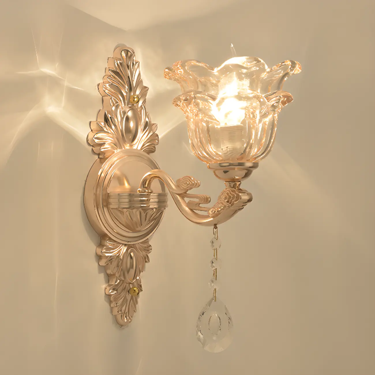 Mini Antique Gold Wall Sconce with Geometric Crystal Shade