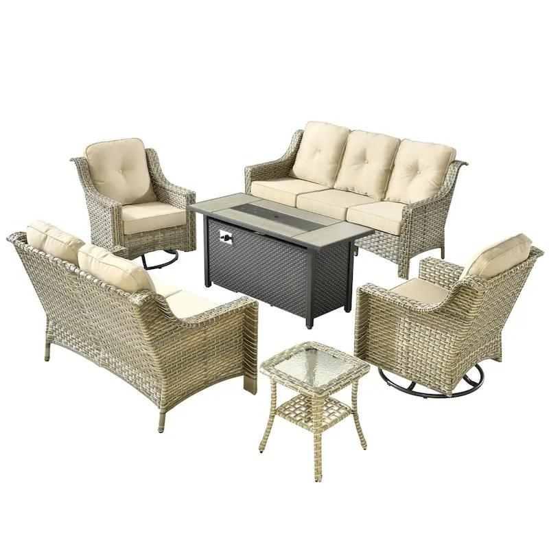 XIZZI 6-piece Patio Wicker Furniture Set with Fire Pit Table