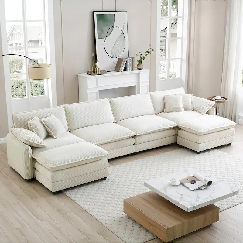 6-piece Corduroy U-Shaped Modular Sectional Sofa with 2 Ottomans