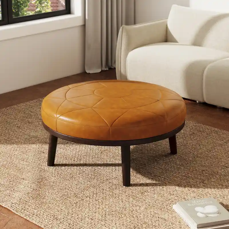 34.5 W Full-Grain Genuine Italian Leather Ottoman by Lumibee