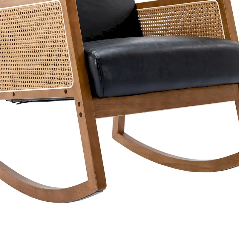 Modern PU Leather Rocking Chair with Rattan Arms