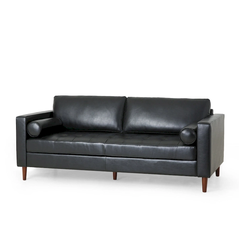Modern 82.25 Faux Leather 3-Seater Sofa with Wood Legs