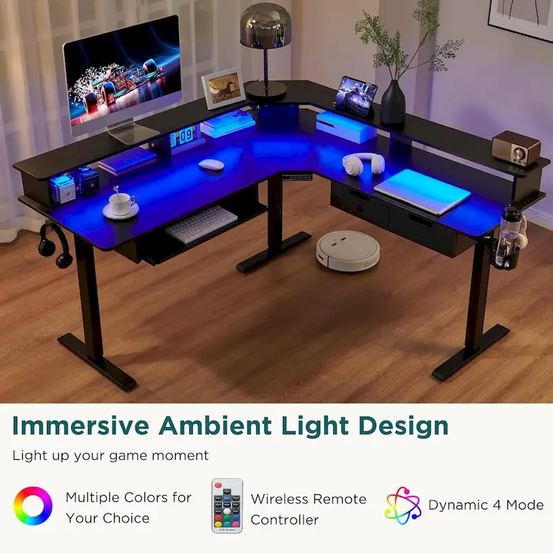 60 L Shaped Electric Comnputer Desk, Height Adjustable Gaming Desk