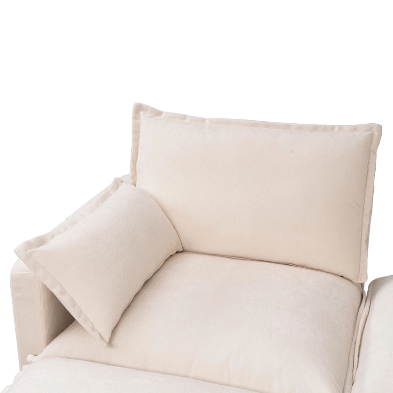 93.31 Faux Linen Modular Sectional Sofa with Movable Ottoman, Solid Wood Frame, and High-Resilience Foam Cushions