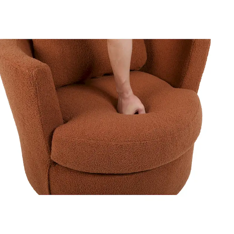 Brown Modern 29.6 Upholstered Swivel Barrel Chair with Gold Stainless Steel Base