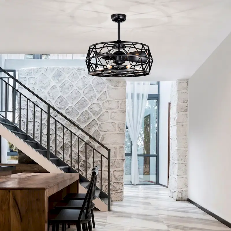 Loredana 26 Inch Industrial-Contemporary Style Matte Black Oil-rubbed Finish Ceiling Lighted Fandelier with Remote