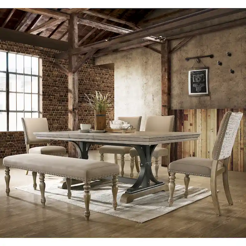 Roundhill Furniture Birmingham Nailhead 6-piece Dining Set