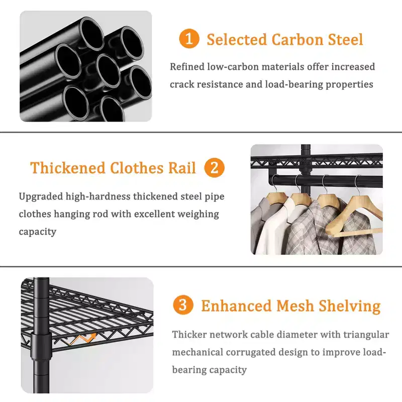 GDFStudio Batavia 76 Heavy Duty Metal Garment Rack with 6 Shelves and 3 Hanging Rods
