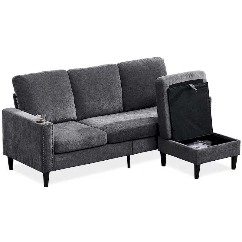 Modern Design Chenille 3 Seat L-Shape Sectional Sofa