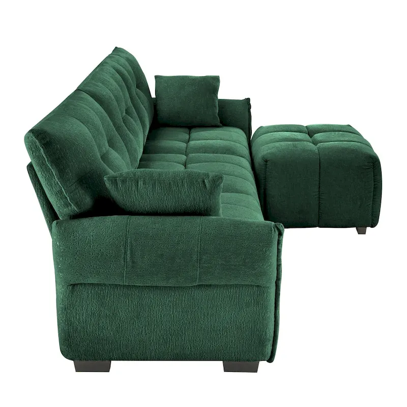 110.2 Chenille 3-Seater Sofa Set with Ottoman and Pillows, Solid Wood Frame and High-Resilience Cushions