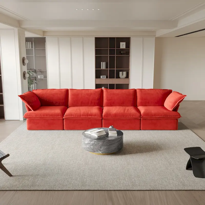 Modular Sectional Sofa Couch, Velvet 3 or 4 Seater Sofa, Minimalist Style Comfy Sofa Couch for Living Room Apartment