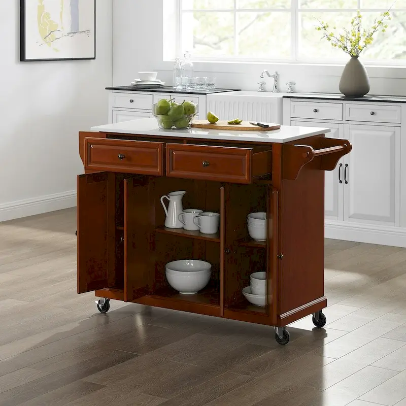 Crosley Full Size Granite Top Kitchen Cart in Cherry - 51.5  W x 18  D x 36.5  H