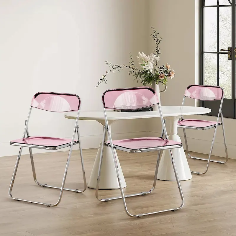 Transparent Acrylic Stackable Folding Dining Chair w/ Metal Frame, Single - 29.1(H) x 18.1(W) x 18.5(D)