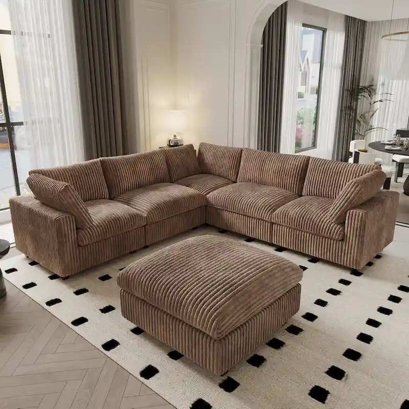 6-Piece Modular Sectional Sofa with Chaise and Ottoman