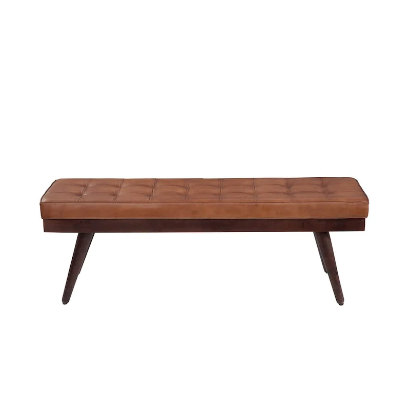 Anson Brown Genuine Leather and Solid Wood Accent Bench