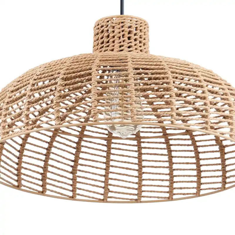 CO-Z Boho Handwoven Hemp Rope Dome Pendant Light Fixture - Tan