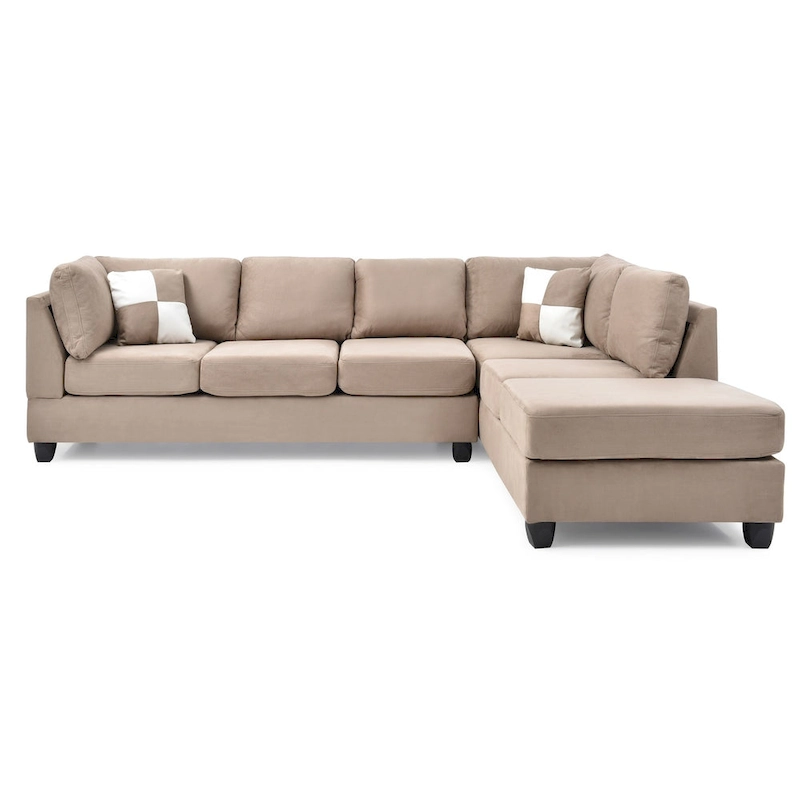 Malone 111 in. Suede 4-Seater Sectional Sofa with 2-Throw Pillow - 111L x 78W x 34H