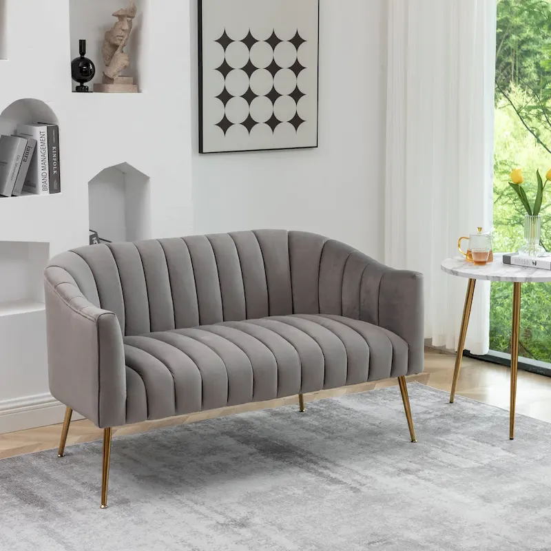 SEYNAR Modern Glam Comfy 50 Metal Legs Curved Sofa 2 Seaters Loveseat with Tufted Back