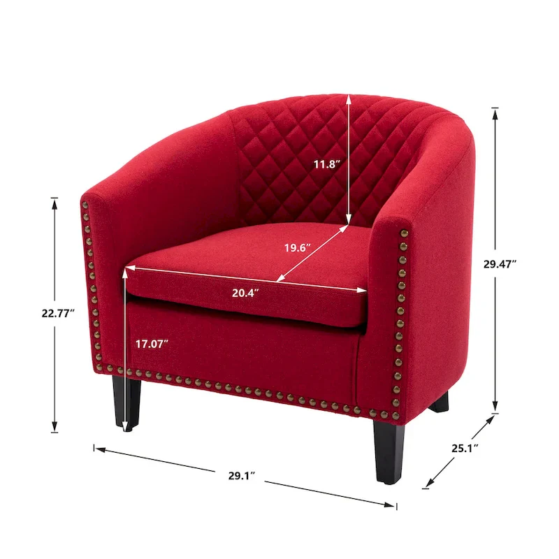 Barrel Accent Chair with Nailhead Trim and Solid Wood Legs