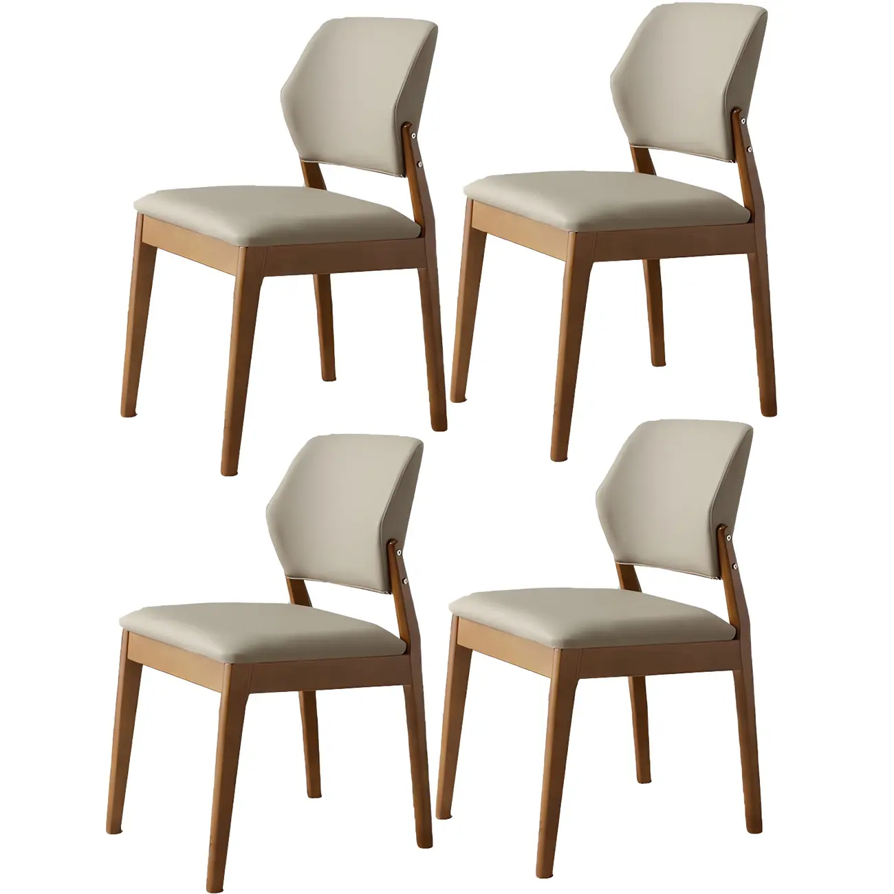 Modern Wood Faux Leather Beige Low Back Dining Chair