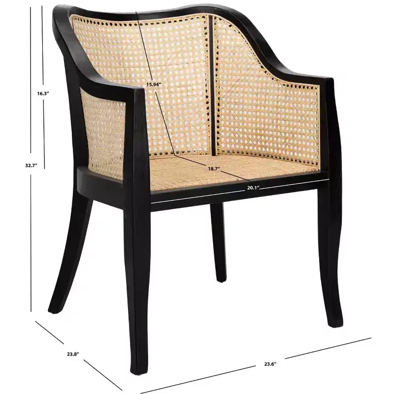 Cane Dining Arm Chair – Elm Wood Frame, Curved Back, White, 275 lb Capacity