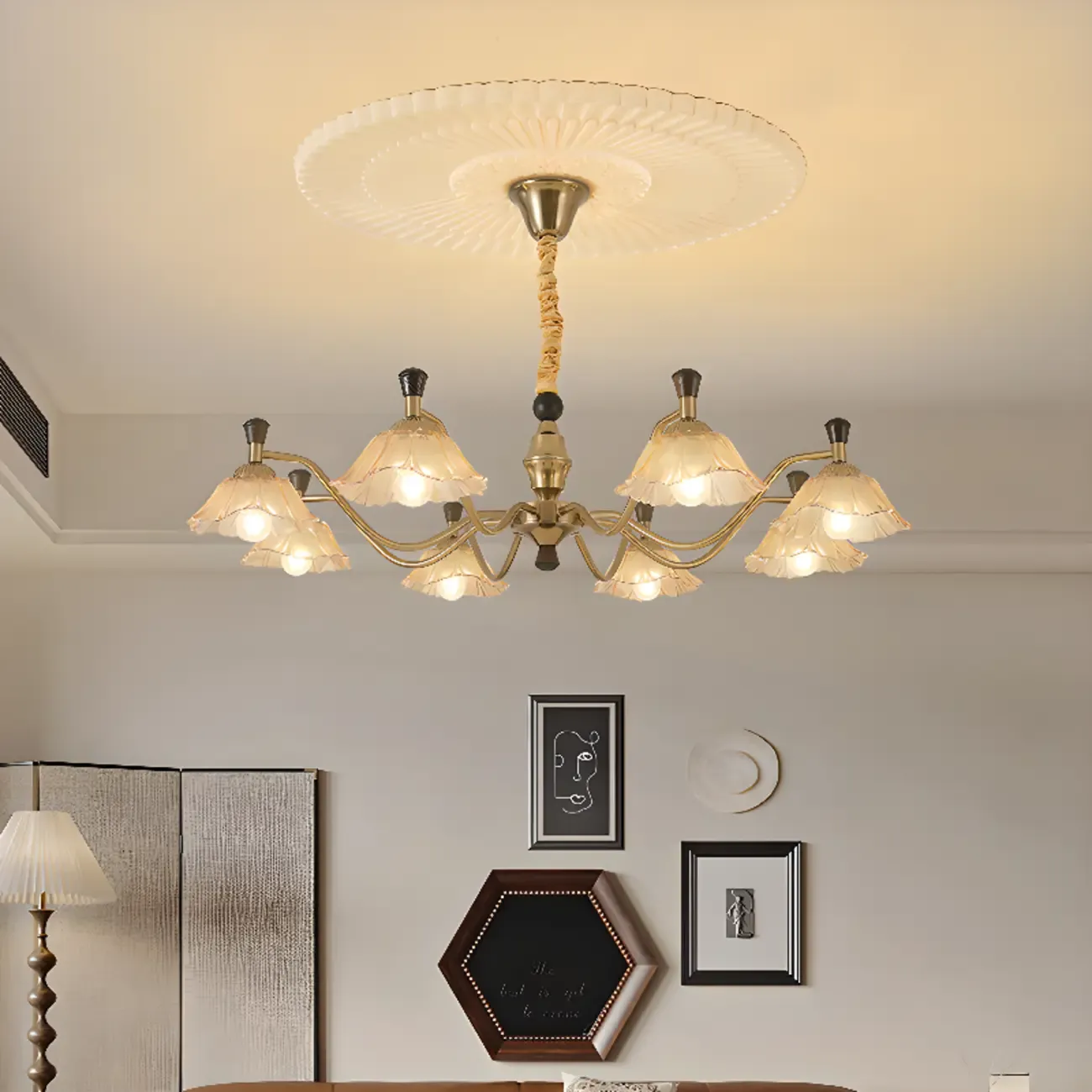 Modern Adjustable Gold Flower Glass Chandelier 6/8 Lights