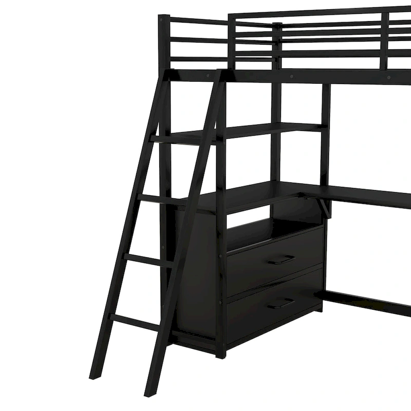 Modern Twin Metal & Wood Loft Bed