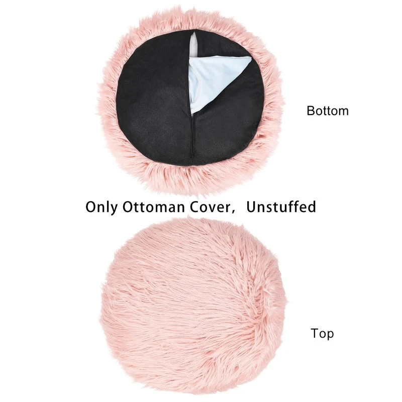 Adeco Unstuffed Ottoman Round Pouf Cushion Covers Faux Fur Foot Stool