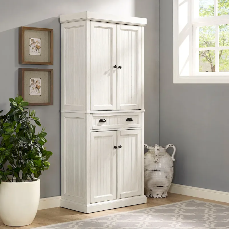 Crosley Seaside Distressed White Kitchen Pantry