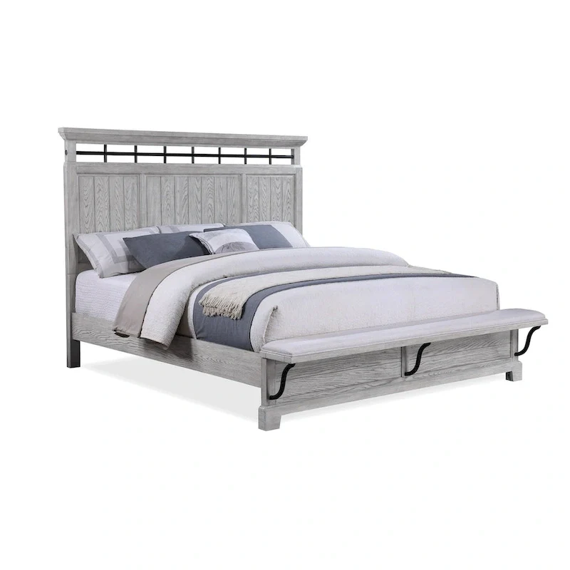 Debra 6 Piece Gray Panel Bench Footboard Bedroom Set